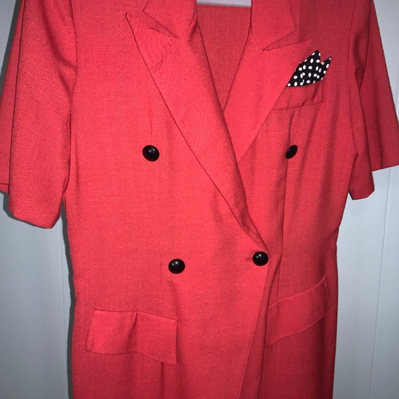 Vintage Caron Chicago Red Double Breasted Short Sleeved Dress Sz 10 - Picture 3 of 6